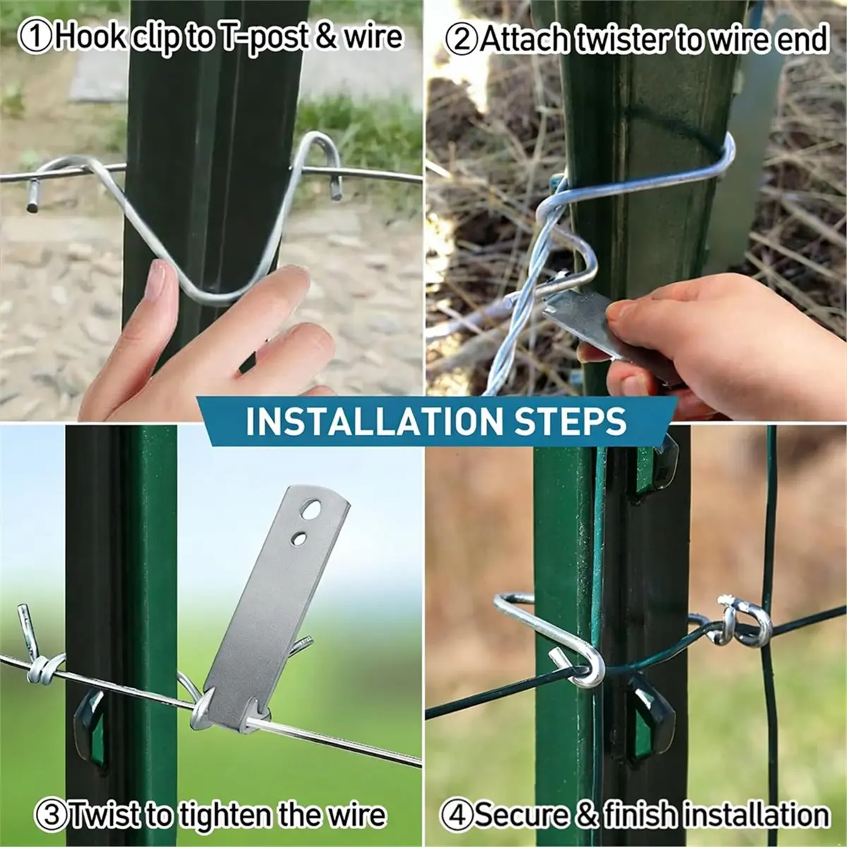 100PCS T-Post Wire Clips, Heavy-Duty Galvanized Iron Wire Clips with Tensioner for Farm and Garden Fencing