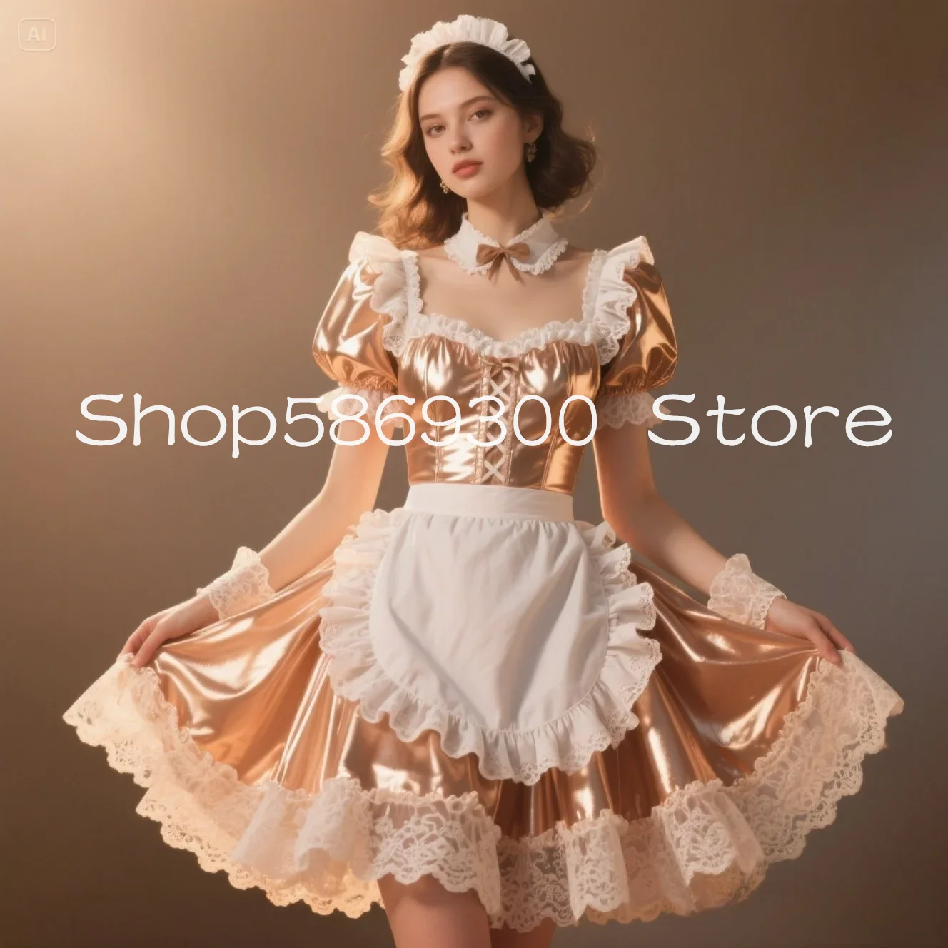 

Victorian Gold applique Trim Short Prom party Dress Costume puffy sleeve corset lace-up rococo evening gown Customized