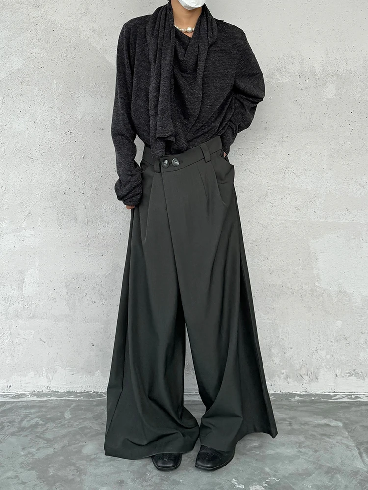 14GSL Minimalist Silhouette High-End Design Wide Leg Suit Pants Drapey Comfortable Long Youth Casual Pure Color Autumn Season