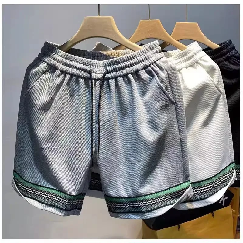 

Summer Thin Four-Quarter Baskeall Sports Running Casual Five-Quarter Beach Pants Loose Straight Leg Elastic Waist orts