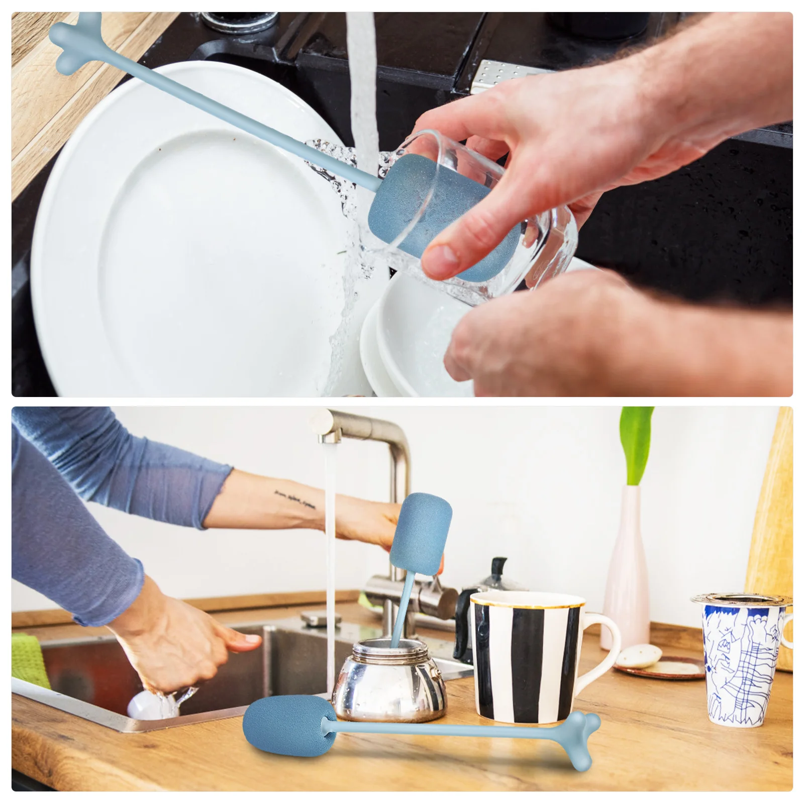 

1pcs Bottle Brush Long Handle Sponge Cleaning Tool 360° Rotating Head For Milk Water Bottles Glass Carafes Bowls Plates