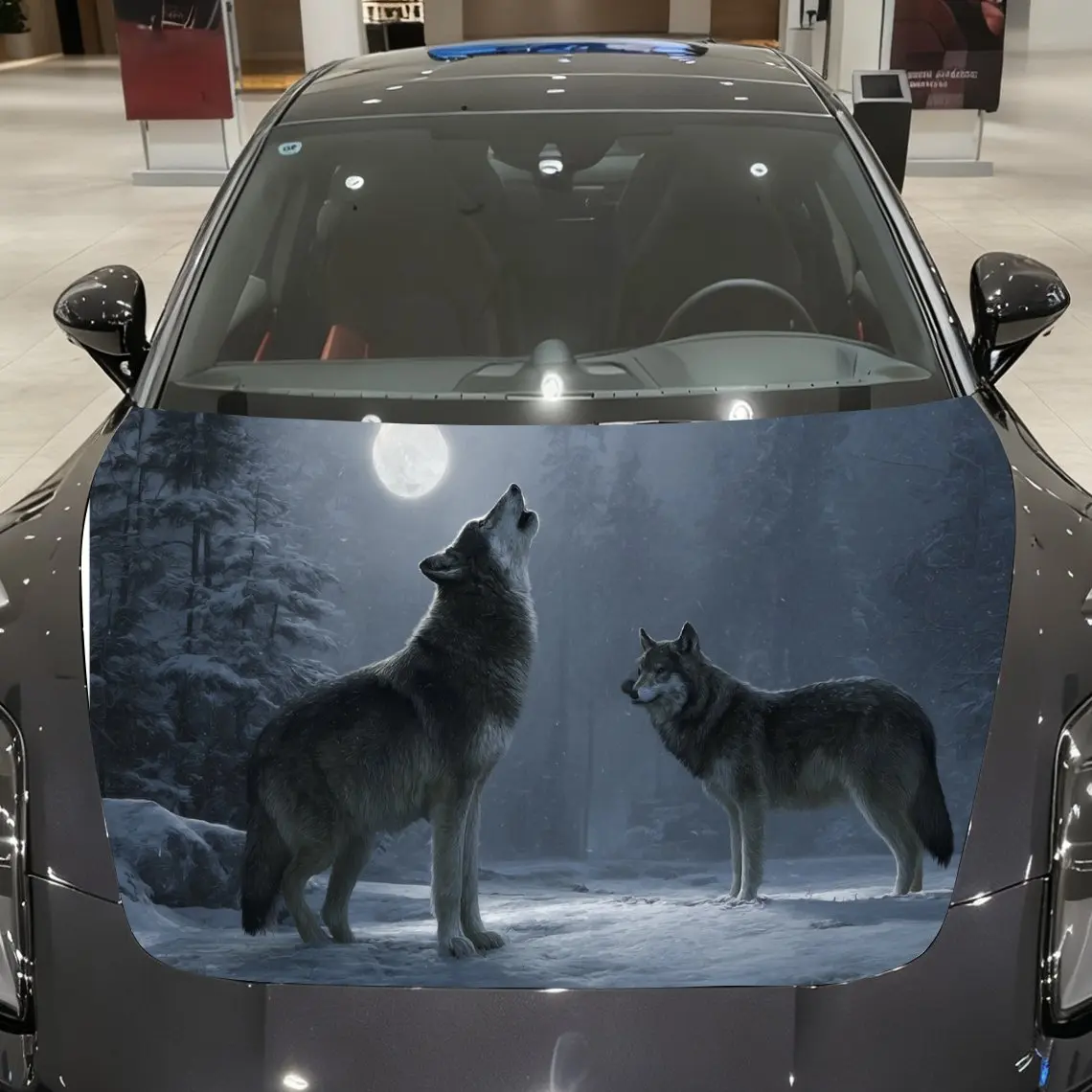 

Car Decals A Wolf Pair In Moonlit Snowy Scene Close - Up With Howling And Alert Postures And Eerie Visual Atmosphere Car Hood St