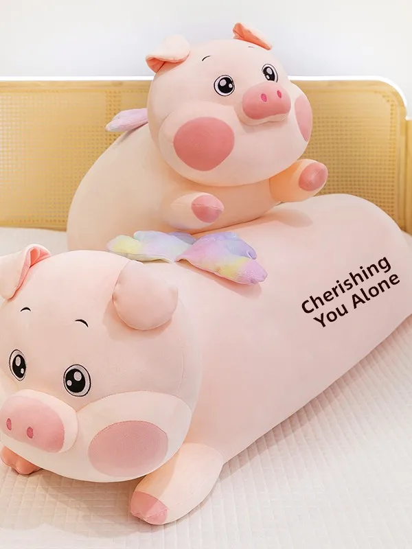 

Мягкая игрушка-свинка с крыльями ангела, длинная, плюшевая, в виде подушки, детская игрушка, из эластичного вельвета