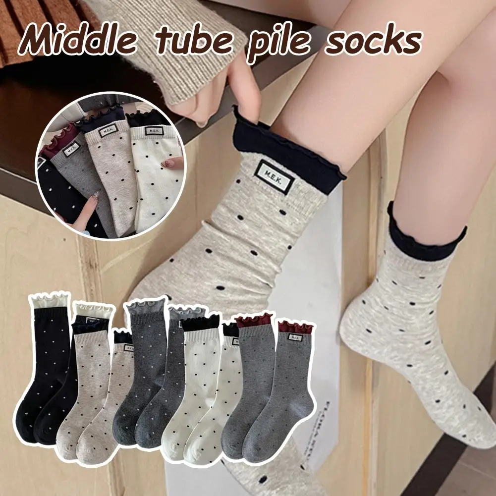 

Носки для женщин, новые горошки, милые повседневные модные длинные носки с оборками, дышащие женские носки в консервативном стиле, хлопковые мягкие удобные носки