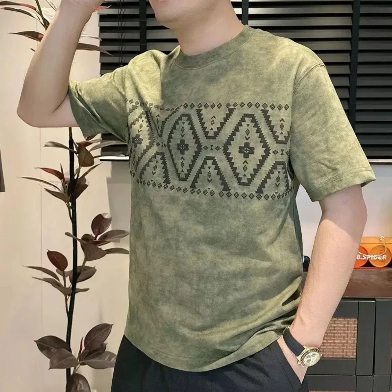 

New Round Neck Pure Cotton Half-sleeved T-shirt Casual Trend Tie-dye Top for Men