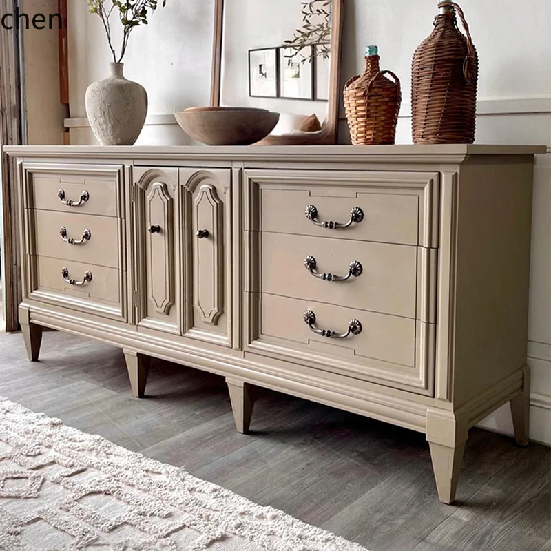 retro solid wood home living room storage drawer partition large capacity storage cabinet