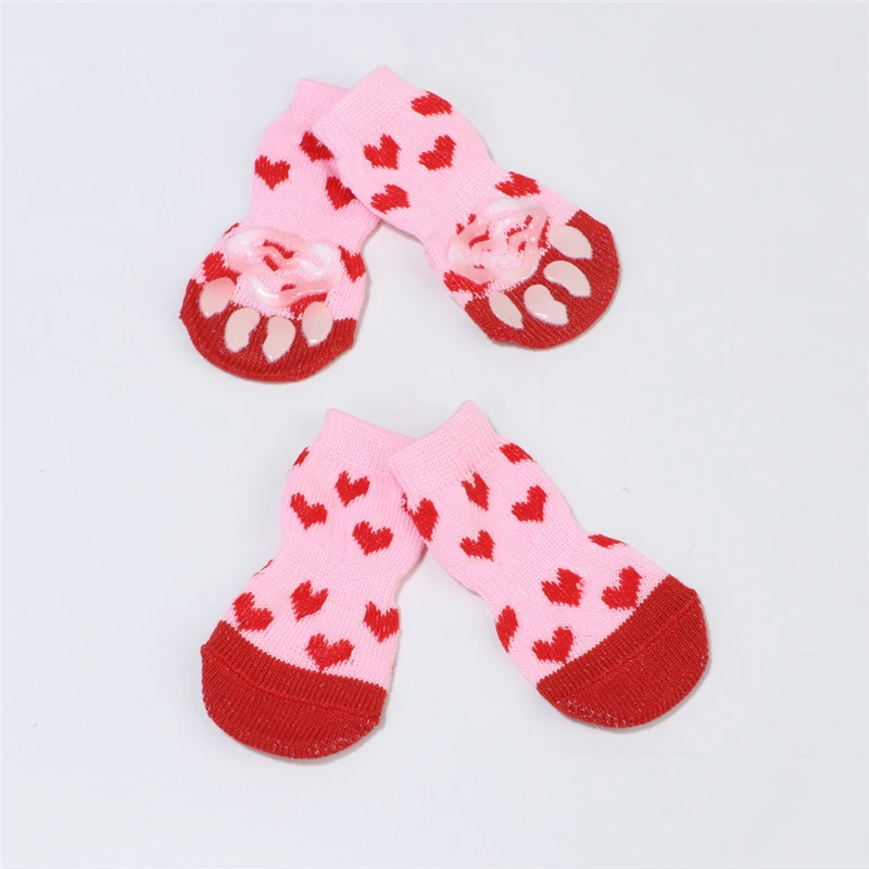 Pet Dog Winter Anti-Slip Socks Small Cat Dogs Knit Warm Socks Chihuahua Thick Paw Protector Dog Socks Booties Accessories 4pcs