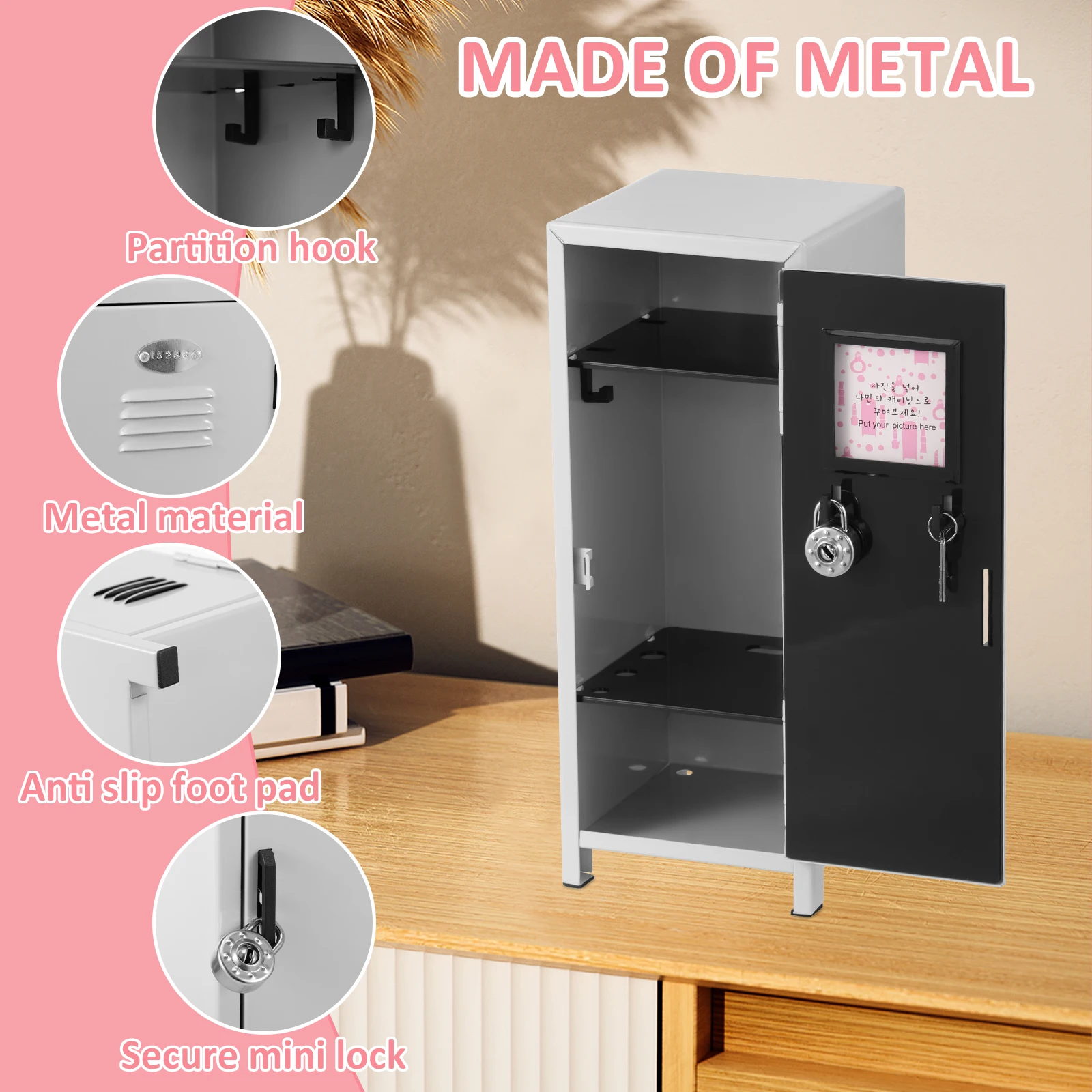 Mini Locker with Lock and Key Rustproof Metal Small Locker Practical Storage Locker for Home Desktop Organizer
