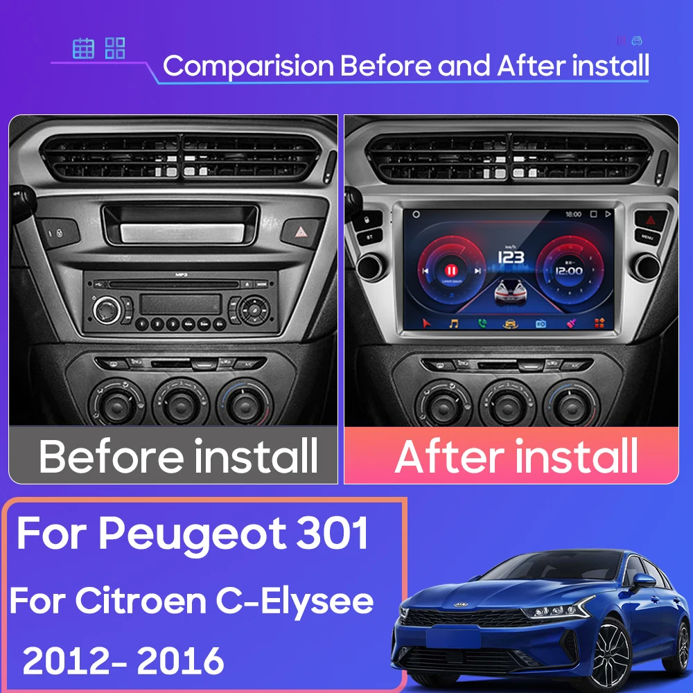 For Peugeot 301 For Citroen C-Elysee CElysee 2012 - 2016 Android Car Stereo Unit Player Multimedia Radio Carplay Android Auto