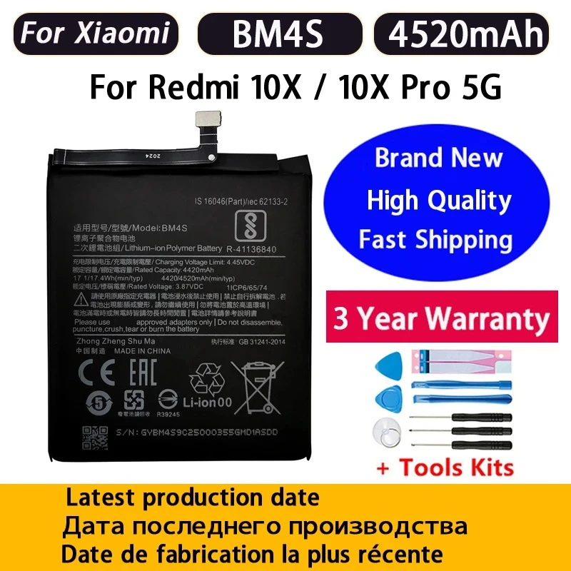 Immagine 3: BM4S 100% 4520mAh Per Redmi 10X 5G / Redmi 10X Pro 5G Batteria di Ricambio per Telefono Batterie Bateria Batterij+Strumenti Spedizione Rapida