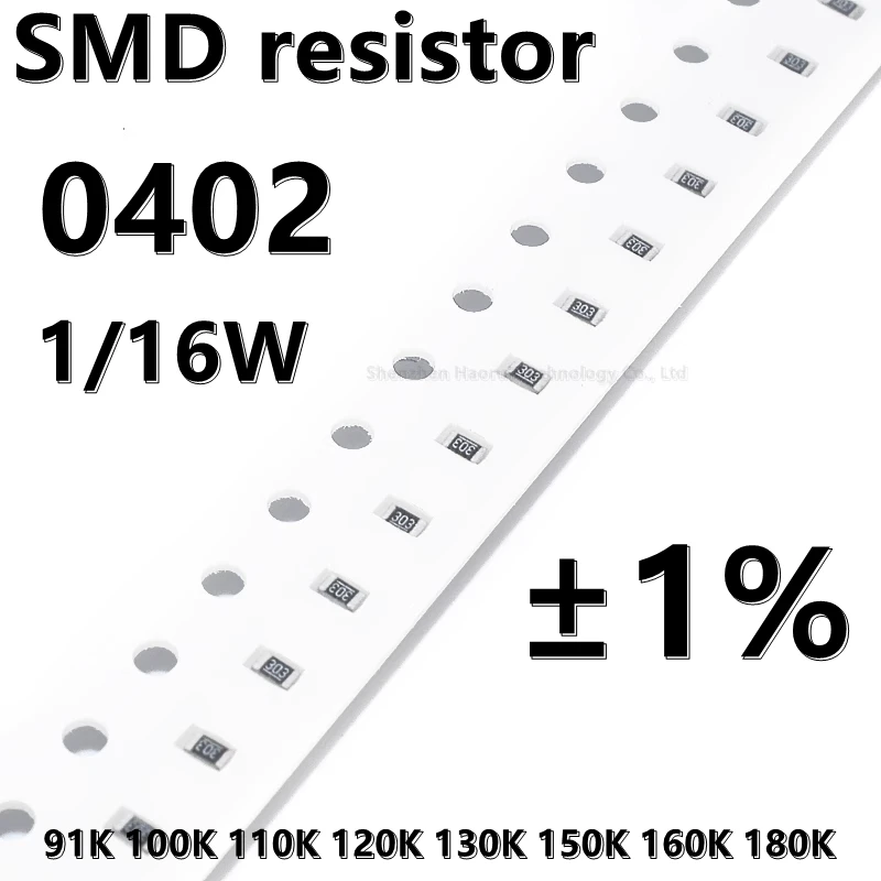 (100pcs) 0402 SMD resistor 1% 91K 100K 110K 120K 130K 150K 160K 180K 1/16W