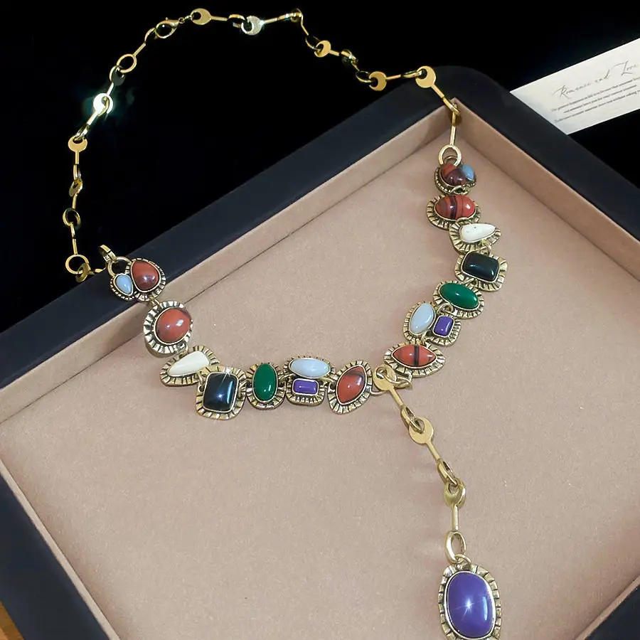 Color long necklace women's metal chain fashion exaggerated sweater chain niche design accessories