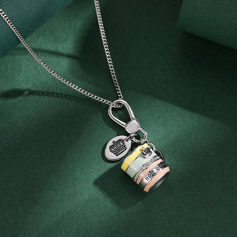 

1Pc Enameled Chocolate Marshmallow Hot Cocoa Diamond-Studded Coffee Cup Pendant Necklace,Party Jewelry Halloween Christmas Gifts