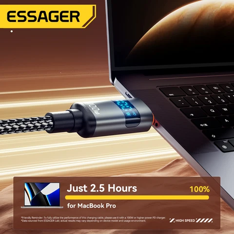 Кабель Essager USB Type C с дисплеем 100W для быстрой зарядки Huawei, MacBook Pro, Xiaomi — детальный вид товара