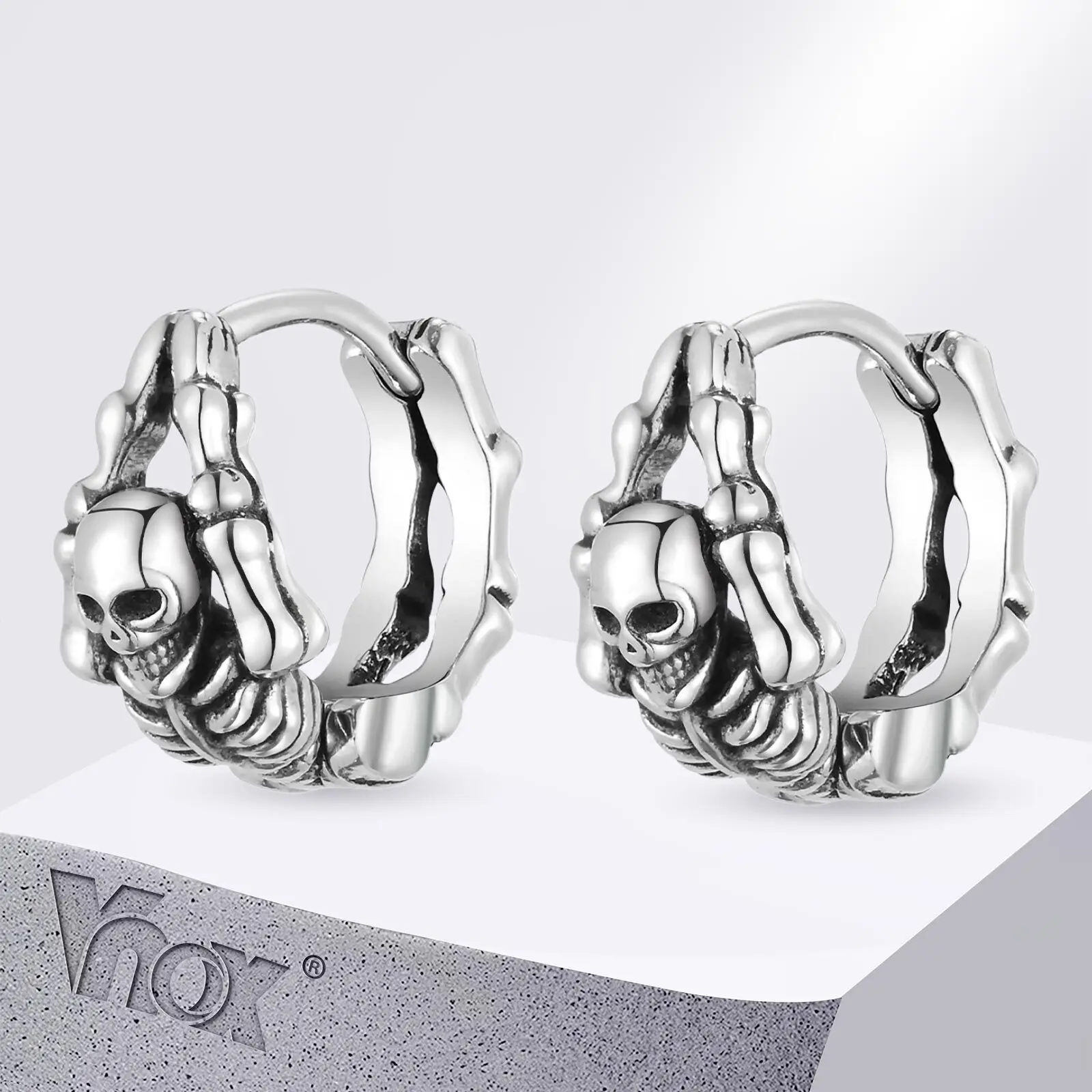 VNOX Stainless Steel Gothic Skull Skeleton Stud Earrings for Men Retro Vintage Jewelry for Halloween Biker Cocktail Party Gifts