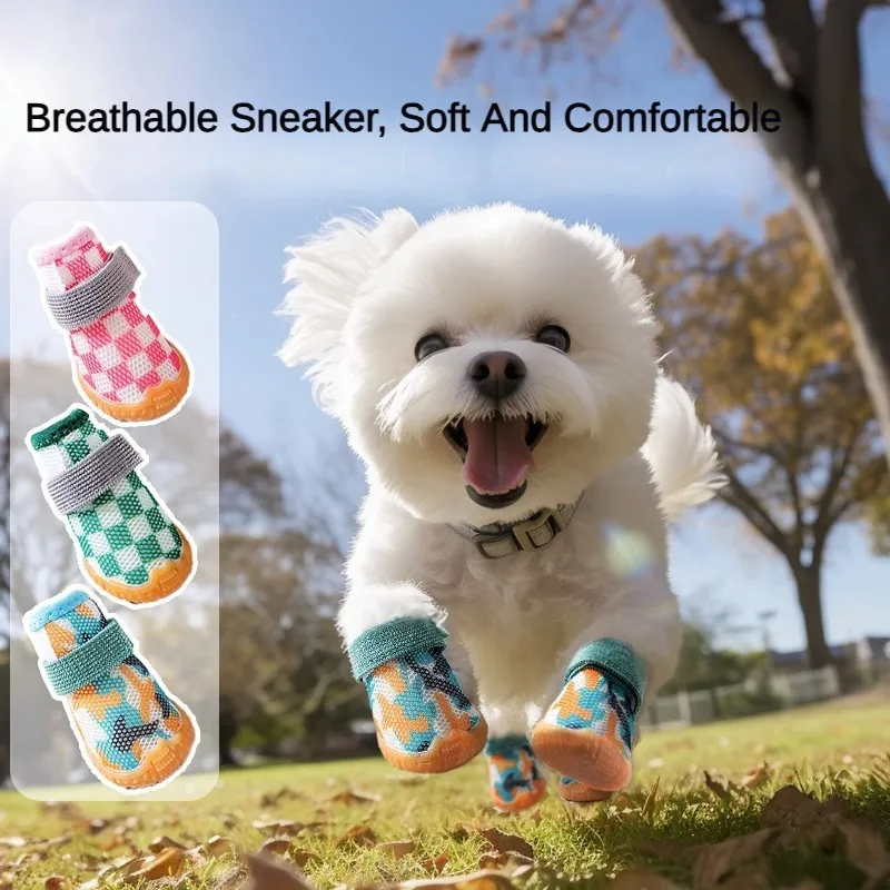 Pet Breathable Shoes Dog Mesh Elastic Shoes Teddy Bichon Out Anti-slip Wear-resistant Footwear Does Not Fall Off Feet