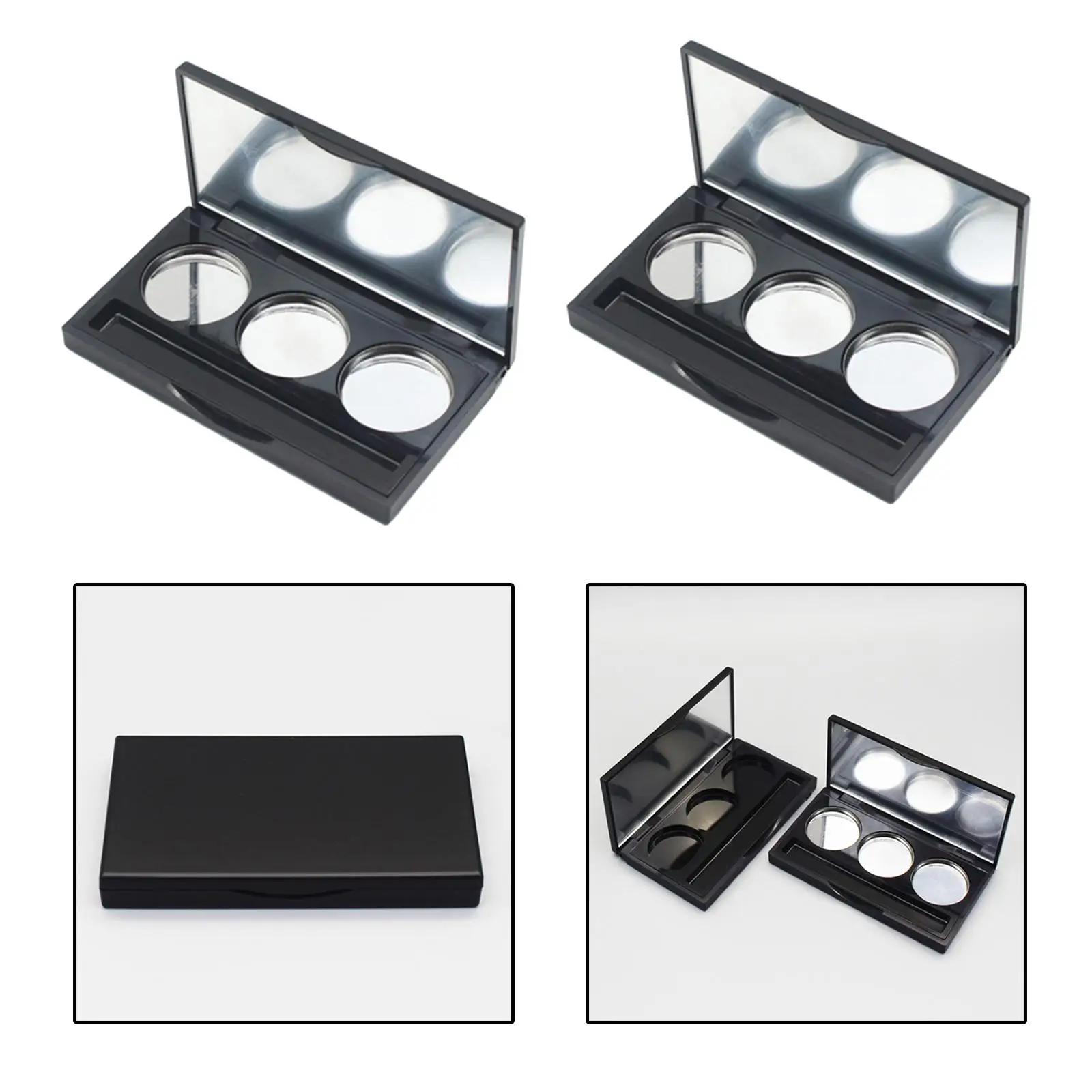 Caja vacía de sombra de ojos para mujeres y niñas, almacenamiento de sartenes redondas de aluminio con espejo, subcajas, 3 rejillas, 2 piezas