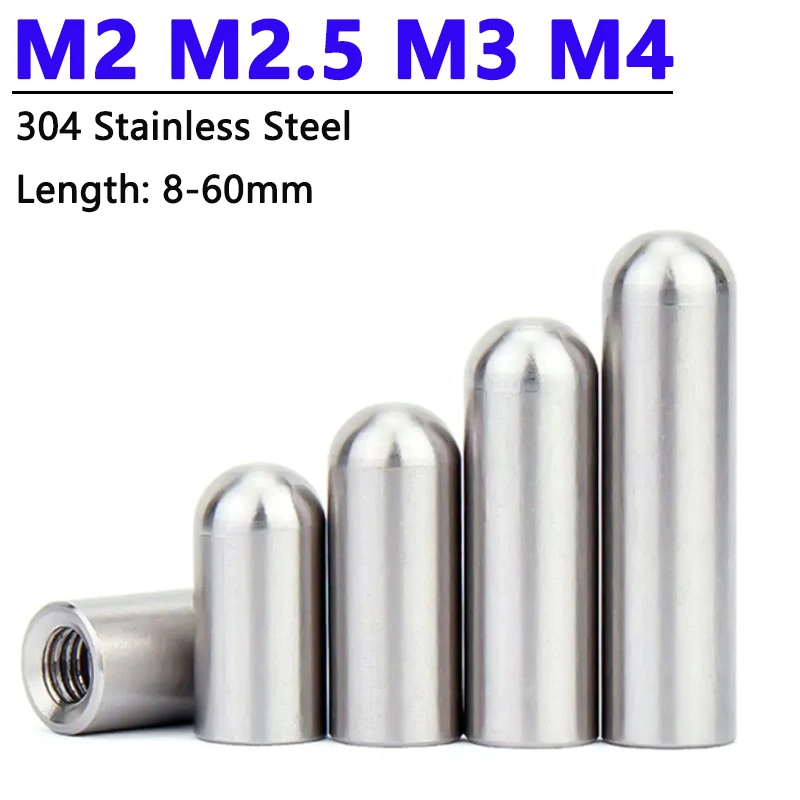 2-10pcs M2 M2.5 M3 M4 304 Stainless Steel Female Thread Round Head Cylindrical Pin Locating Dowel Hollow Pin Length 8 10 12-60mm