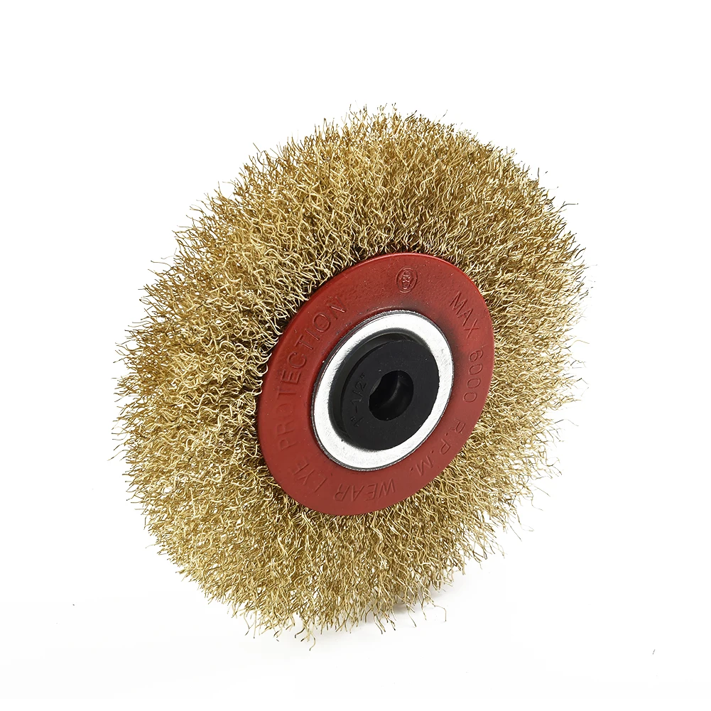 Round Wire Brush Brass Plated Descaling Carbon removal Edge mixing Polishing 125mm Steel Wheel Useful Accessory