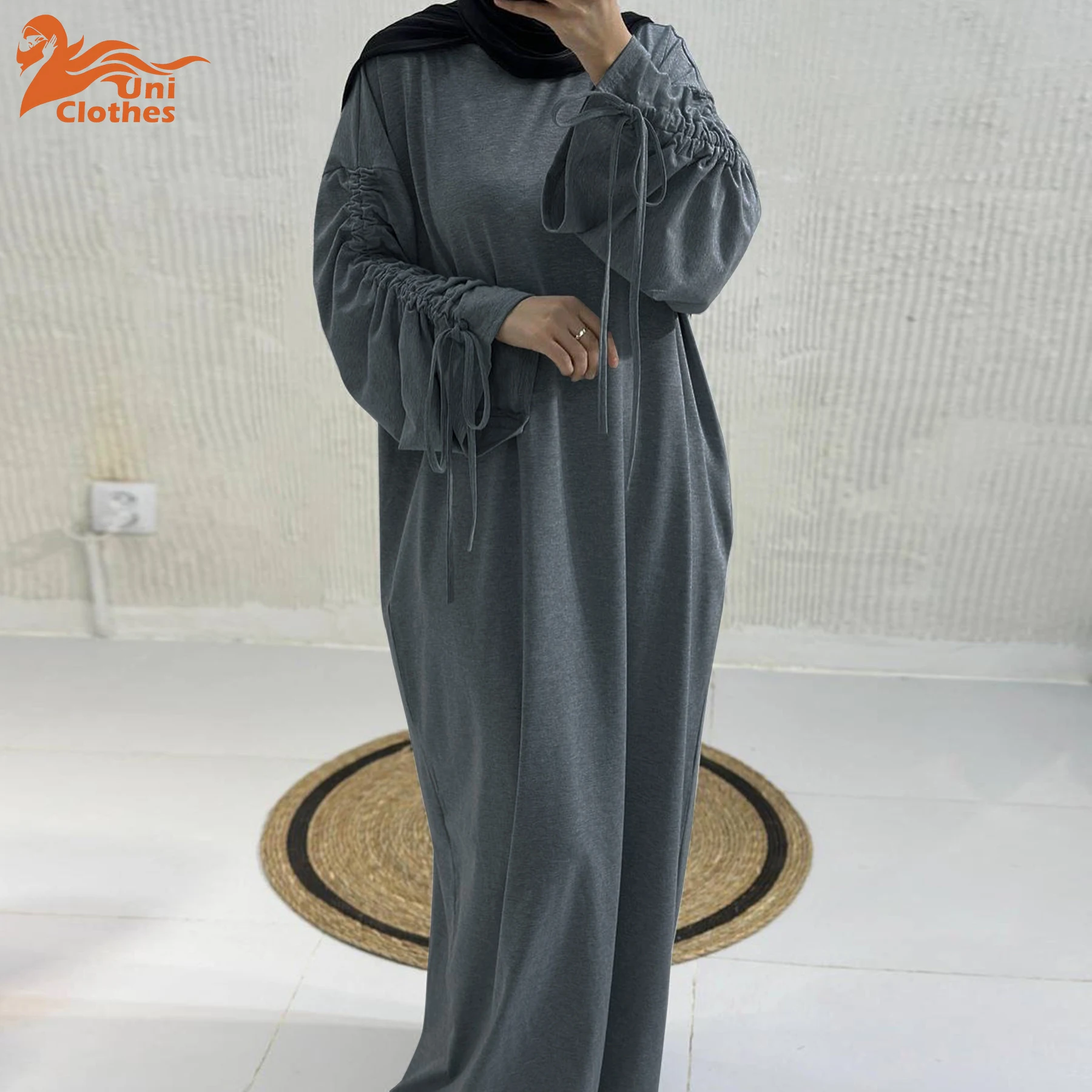 

UNI 2025 Ид мусульманское платье для женщин Абая с бантом Джалабия Рамадан на шнуровке Vestidos Largos Ислам арабский длинный халат Марокко Дубай Кафтан