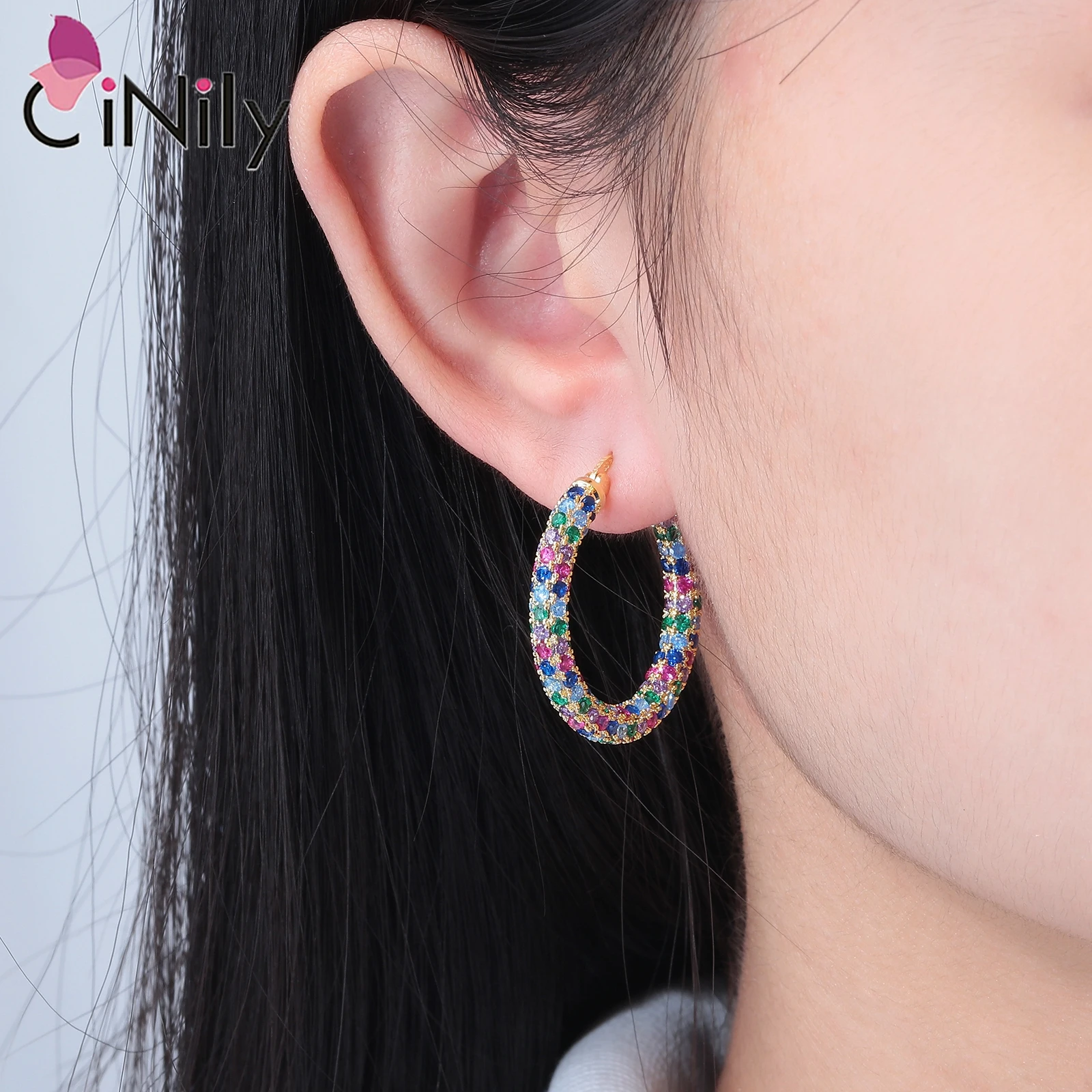 CiNily Multcolor Turquoise Hoop Earrings with Crystal CZ 925 Sterling Silver Shiny Earrings for Women Girls Christmas Jewelry