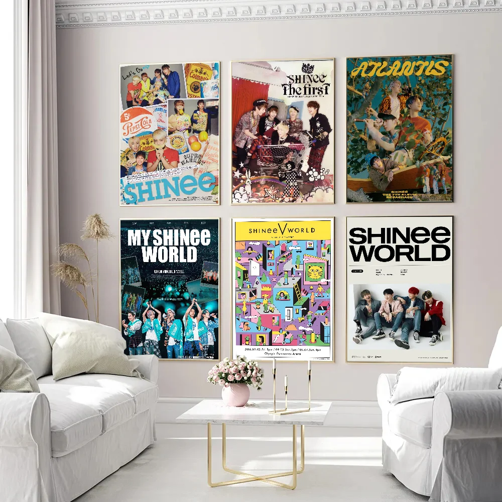 Kpop Korean Boys SHINee Poster Anime Posters Sticky Waterproof Paper Sticker Coffee House Bar Kawaii Room Decor