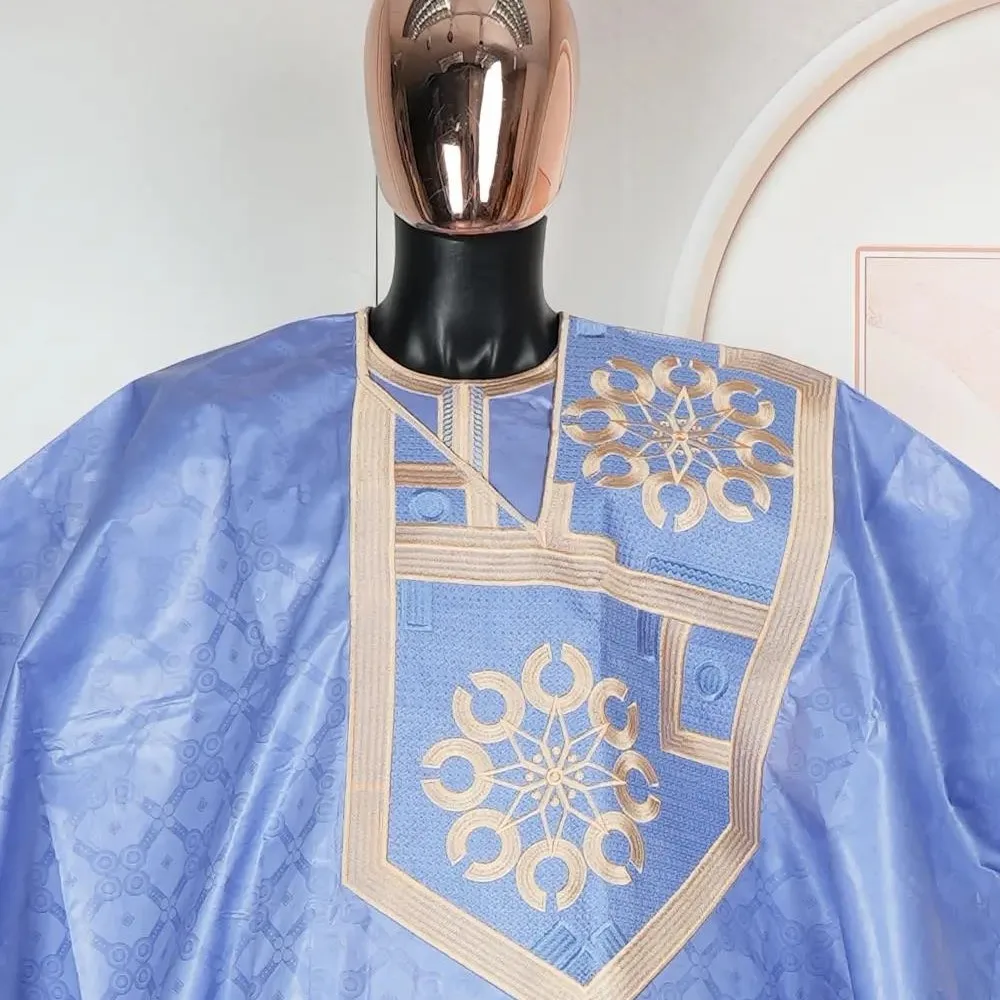 African For Men Women Agbada Couple Traditional Muslim Ramadan Embroidery Wedding Party Thobe Bazin Riche Outfits Blue Robe Suit