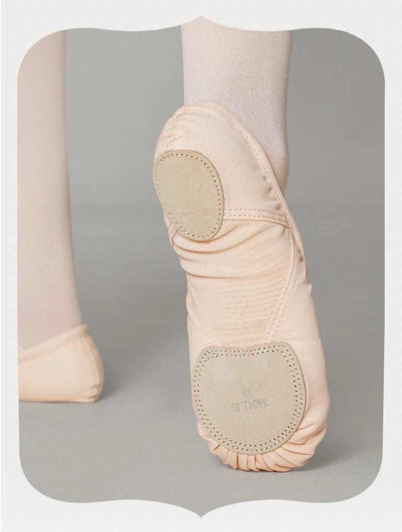 Atmungsaktive Mesh-Patchwork-Tanzschuhe mit weicher Sohle für Damen, Ballettschuhe mit geteilter Sohle für Mädchen und Kinder, hochelastische Canvas-Ballettschuhe – Detail 4
