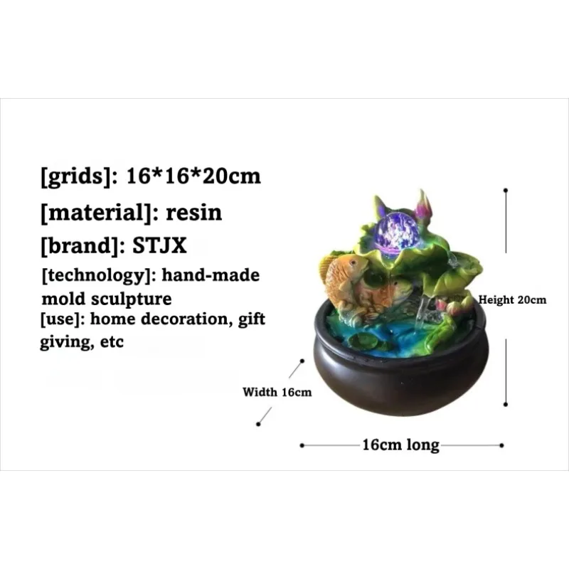 

【Popular】110V 220V Resin Rockery Waterfall Fountain With LED Light For Lucky Feng Shui Home Office Desk Decor And Humidification