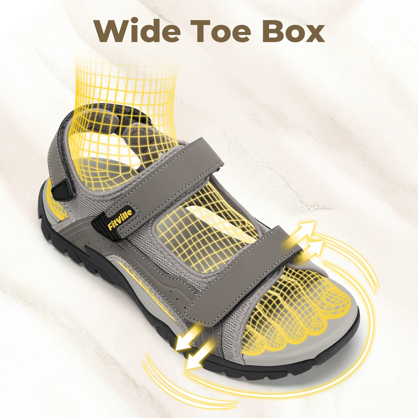 FitVille Men's Sandals Orthopedic Wide Hiking Sandals with Arch Support Comfort Walking Hiking Beach Water Aqua Shoes for Men