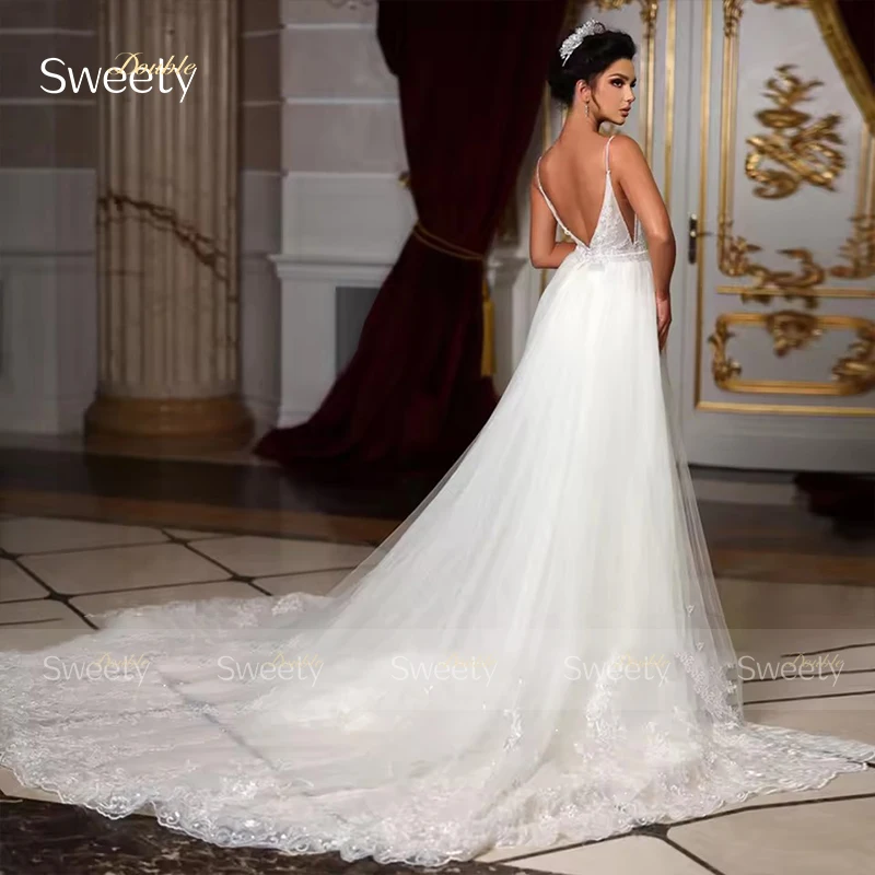 Luxury Detachable Train Wedding Dress Organza With Embroidery Sheath Mermaid Ball Gown Sleeveless V-Neck Customized Backless