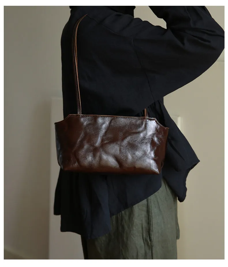 Outdoor-Tagesreise-Umhängetasche aus Rindsleder, Vintage-Luxus-Handarbeit, echtes Leder, Damen-Unterarmtasche – Detail 1