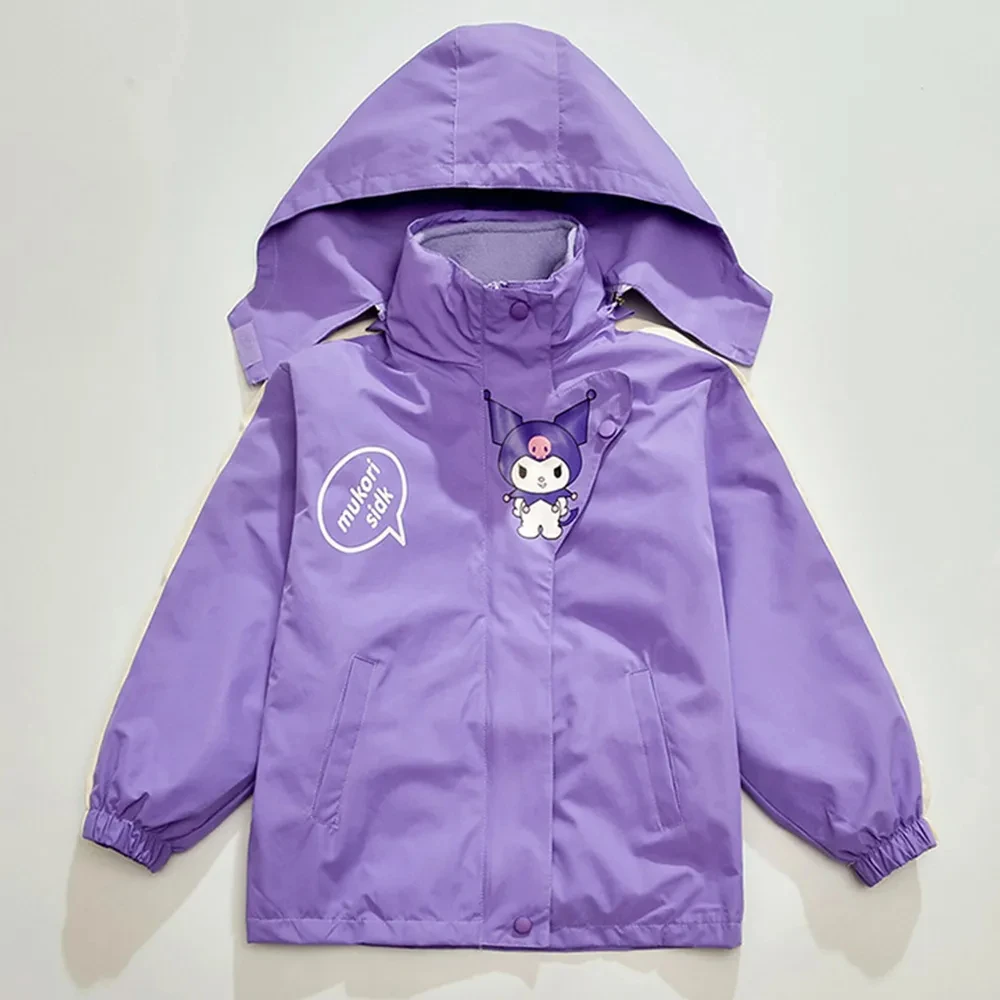 Anime Sanrio Kuromi Cinnamoroll Polarized Jacket Cotton Kids Hooded Cartoon Detachable Casual Top Girl Warm Outdoors Windbreaker