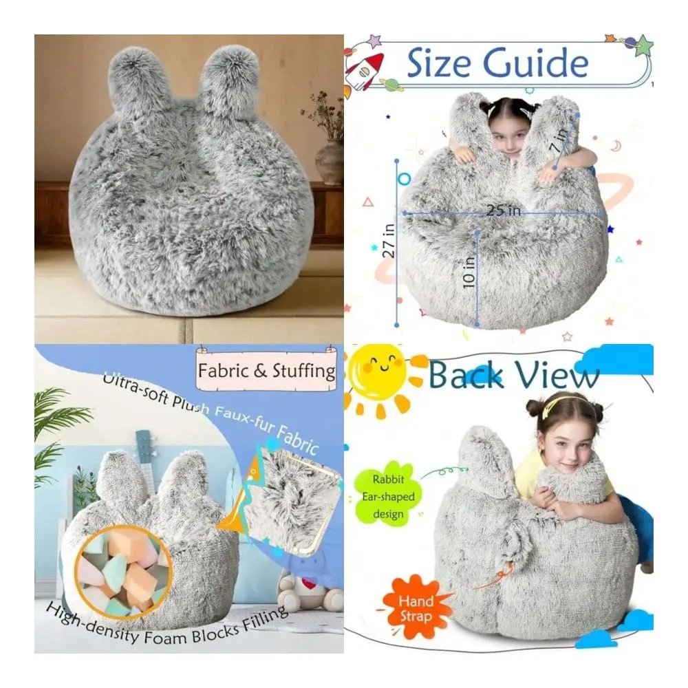 

Bean Bag Chair For Grey With Plush Faux Fur Cover 2.5FT Memory Foam Bean Bag Chairs For Teens Ultra Soft Sofa For Living Room B