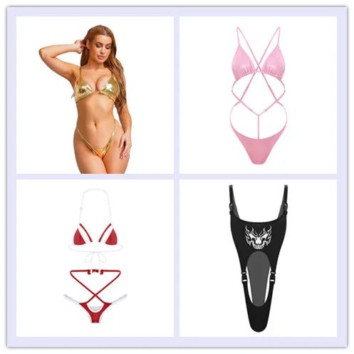 

Womens Bikini Swimsuit Metallic Shiny One Piece Swimming Bathing Suit Backless Lace-up Bodysuit Cheeky Sling Swimsuit Beachwear