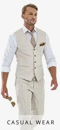 Lvory-traje informal de lino blanco para hombre, traje de boda de playa, esmoquin de graduación de 2 piezas, Blazer de novio personalizado, chaleco y pantalón