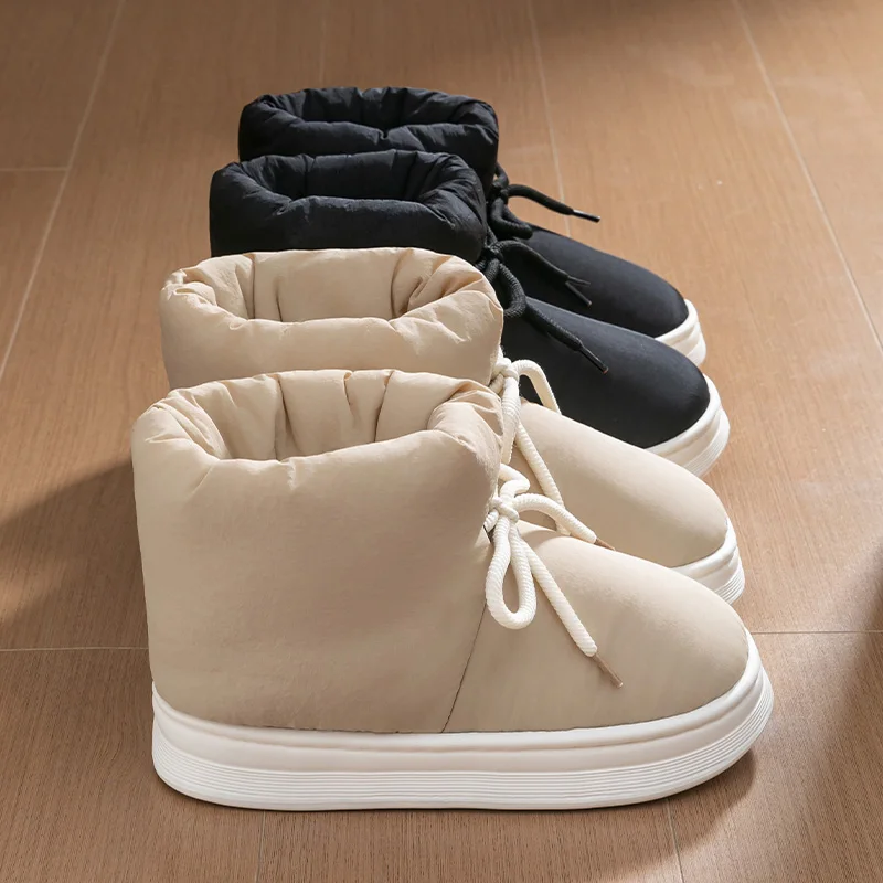 شباشب قطنية راقية للنساء، طراز شتوي جديد، كعب حقيبة، أحذية ثلج مقاومة للانزلاق مع عزل قطيفة وأسفل