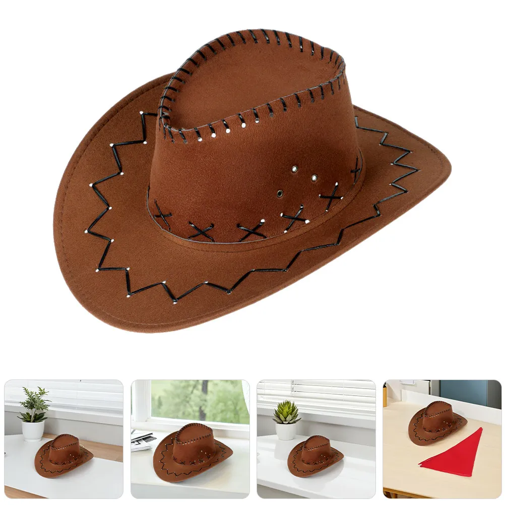 

1 комплект аксессуаров для костюма вестерн-ковбоя: шляпа, треугольная бандана, наряд для карнавала, реквизит для вечеринки