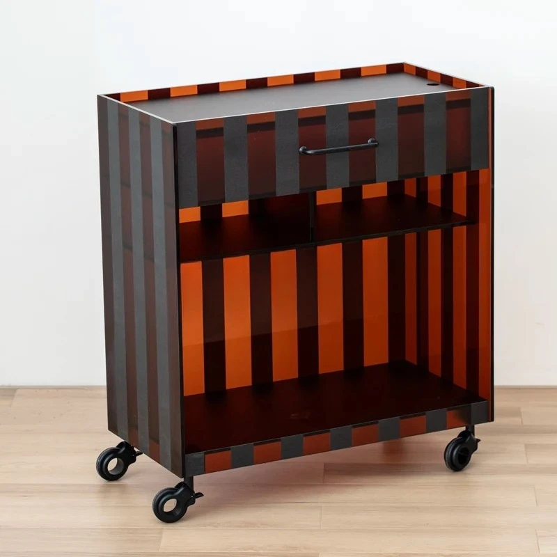 AAGray Square Acrylic Living Room Mobile Small Side Cabinet Striped Cart Rack Sofa Side Snack Storage Rack