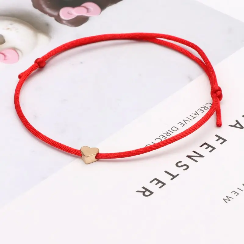 Lucky Red String Bracelet Heart Charm Bracelet Adjustable Kabbalah Bracelet Friendship Jewelry Decor Gift for Women Men