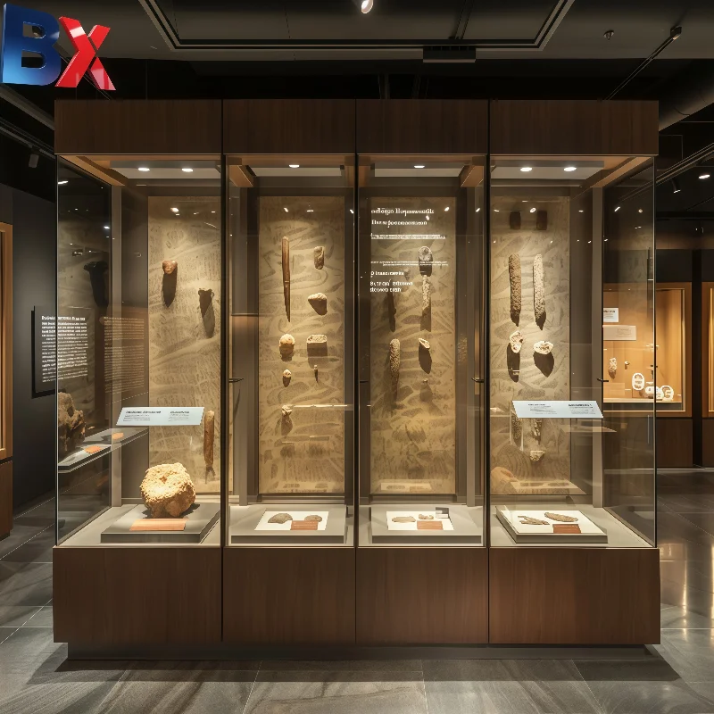 Customizable Museum Display Case With Climate Control And LED Lighting For Artifacts And Antiques Display Cabinet