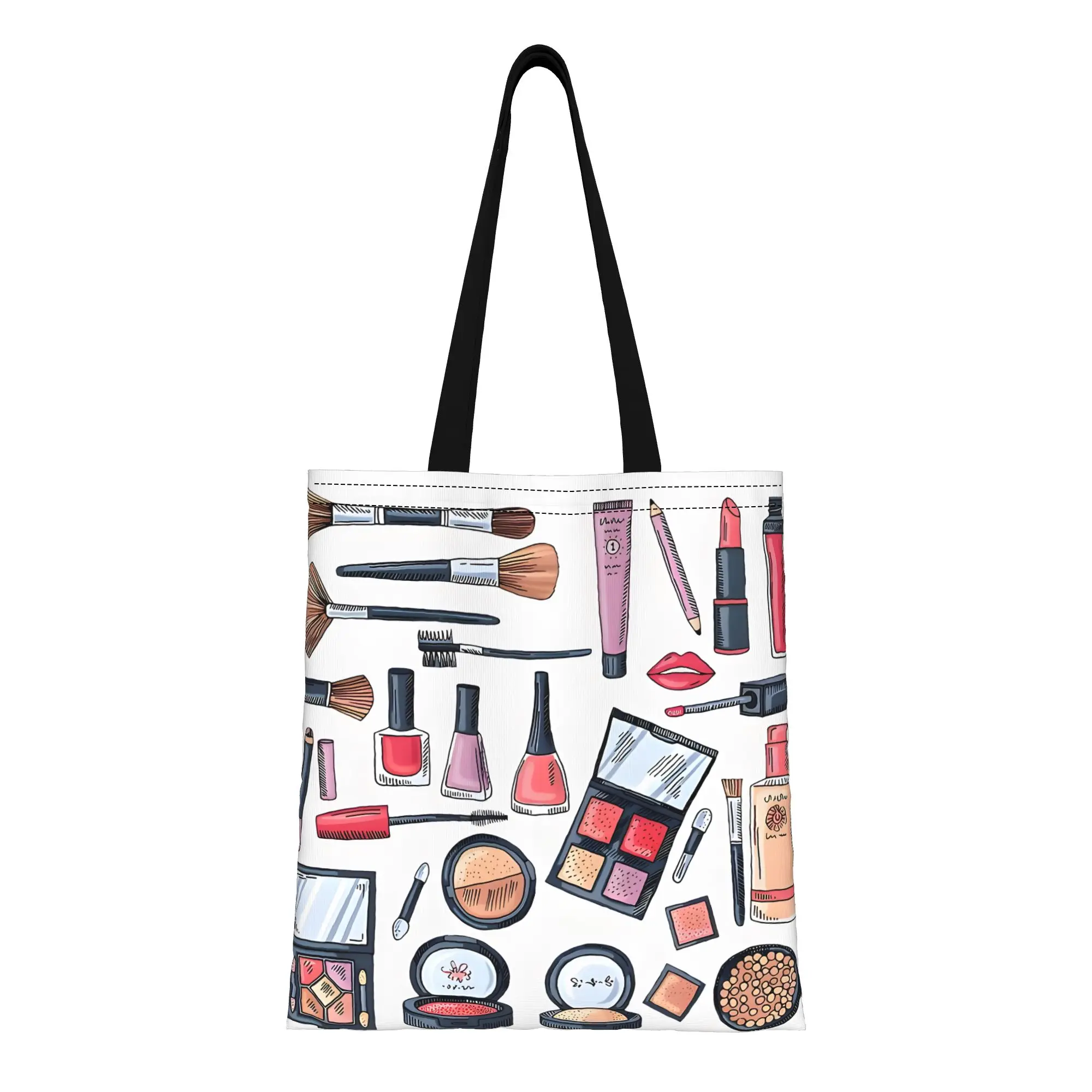 

1PC Cosmetics Canvas Tote Bag Canvas Tote Bag Perfect for Shopping Grocery Travel & Outdoor Heavy Duty Women Shoulder Handbag