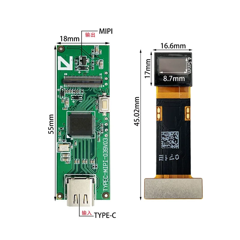 Micropantalla OLED de 0,39 pulgadas, dispositivo de visión nocturna montado en la cabeza, de alta definición AR/VR, tipo c a MIPI, 1920x1080