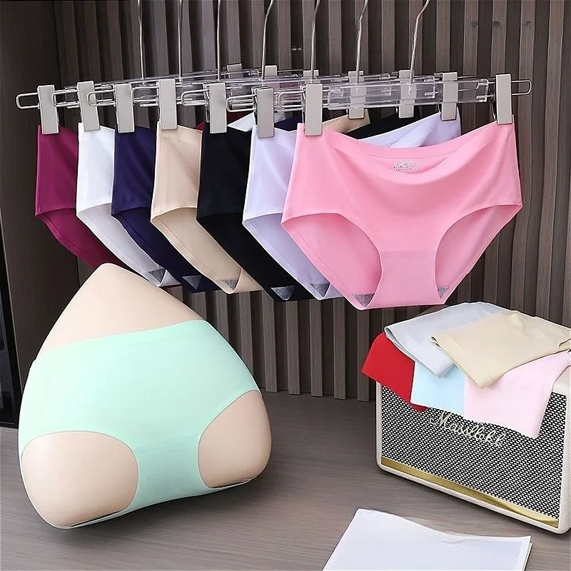 

Women's Sexy Panties Ice Silk Thin Seamless Underwear Butt Lift Breathable Female Bikini Briefs Low Waist Elastic Трусы Женские
