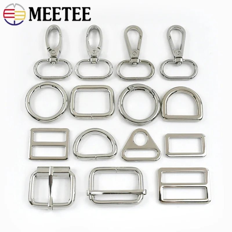 

5/10Pcs 20/25/32/38mm Metal Buckle Silver Lobster Clasp O D Ring Square Tri Glide Slider for Bag Strap Pet Collar Accessories