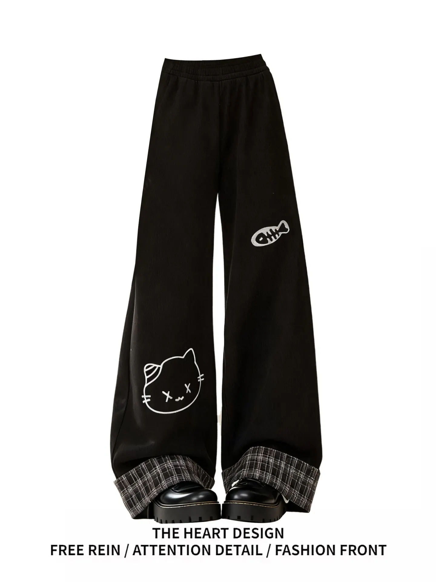 

Retro American Black Sweatpants Casual Pants Men Women Spring Autumn New Design Flip Straight Leg Sports Trendy Trousers
