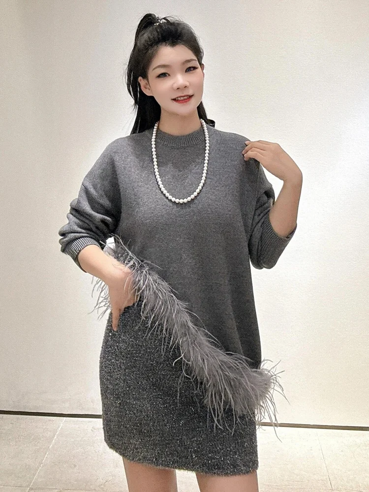 

Faionable Lazy Sle Irregular Splicing Feathers Hem Knitted Sweater Autumn New Arrival Women's Knittedwear Casual Commute ...