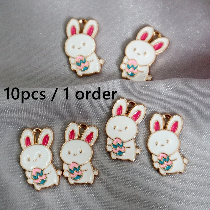 10pcs Cute Cartoon Flower Rabbit Alloy Pendant Sketches Ins Enamel Metal Charms DIY Necklace Bracelet Earring Keychain Accessory