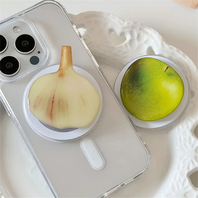 INS Korean Funny Garlic Fruit For Magsafe Magnetic Phone Griptok Grip Tok Stand For iPhone Wireless Charging Case Finger Holder