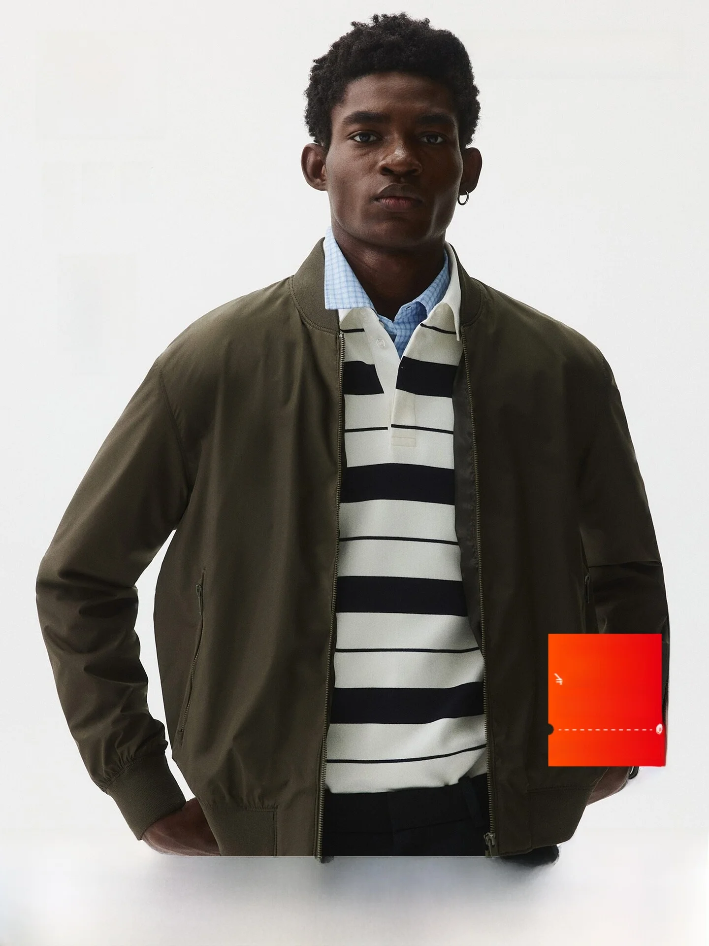 

H&M Men's Casual Lightweight Stand Collar Pilot Zipper Jacket 1293696 Standard Fit Polyester Fiber Long Sleeve Autumn Wear